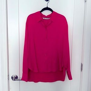 Zara hot pink collared button up blouse.